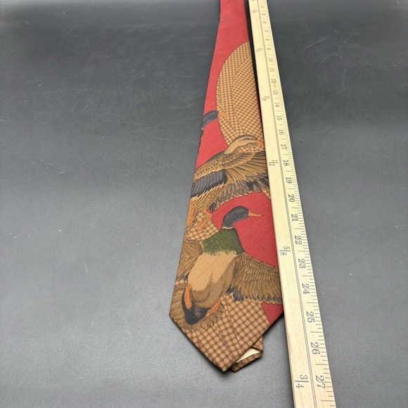 Polo Ralph Lauren Mallard Duck Flying Novelty Tie Red Houndstooth Handmade USA - Picture 11 of 15